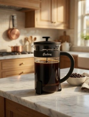 Hudson French Press Coffee Maker 600 mL Glass Black Manual Carafe Plunger