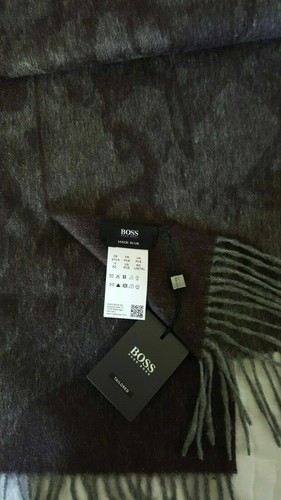 Nuevo con etiquetas Bufanda Boss Hugo Boss Paisley Flecos Mezcla Cachemira en Gris y Marrón - Imagen 5 de 6