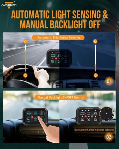 AUXBEAM 6 Gang Switch Panel Kit Led Auxiliary Relay System Marine RGB Back Light - Picture 4 of 12