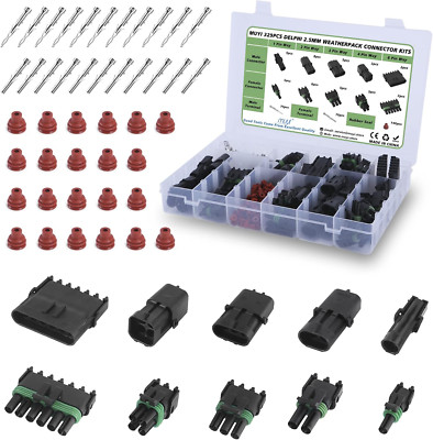 MUYI 329PCS Weather Pack Connectors Kit, 23 Sets Waterproof Connector 1/2/3/4/6 