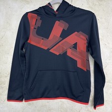 BOYS  UNDER ARMOUR COLD GEAR LOOSE FIT HOODIE, BLACK/RED, SIZE YOUTH LARGE