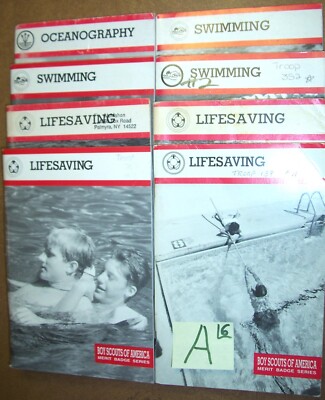 BSA LOT 6A Boy Scouts 8 Merit Badge Books 4 LIFESAVING 3 SWIMMING & OCEANOGRAPHY
