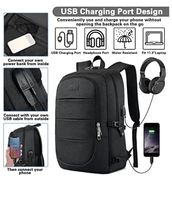 Travel Laptop Backpack 17.3 inch Anti Theft Business Laptop Backpack with  USB | eBay