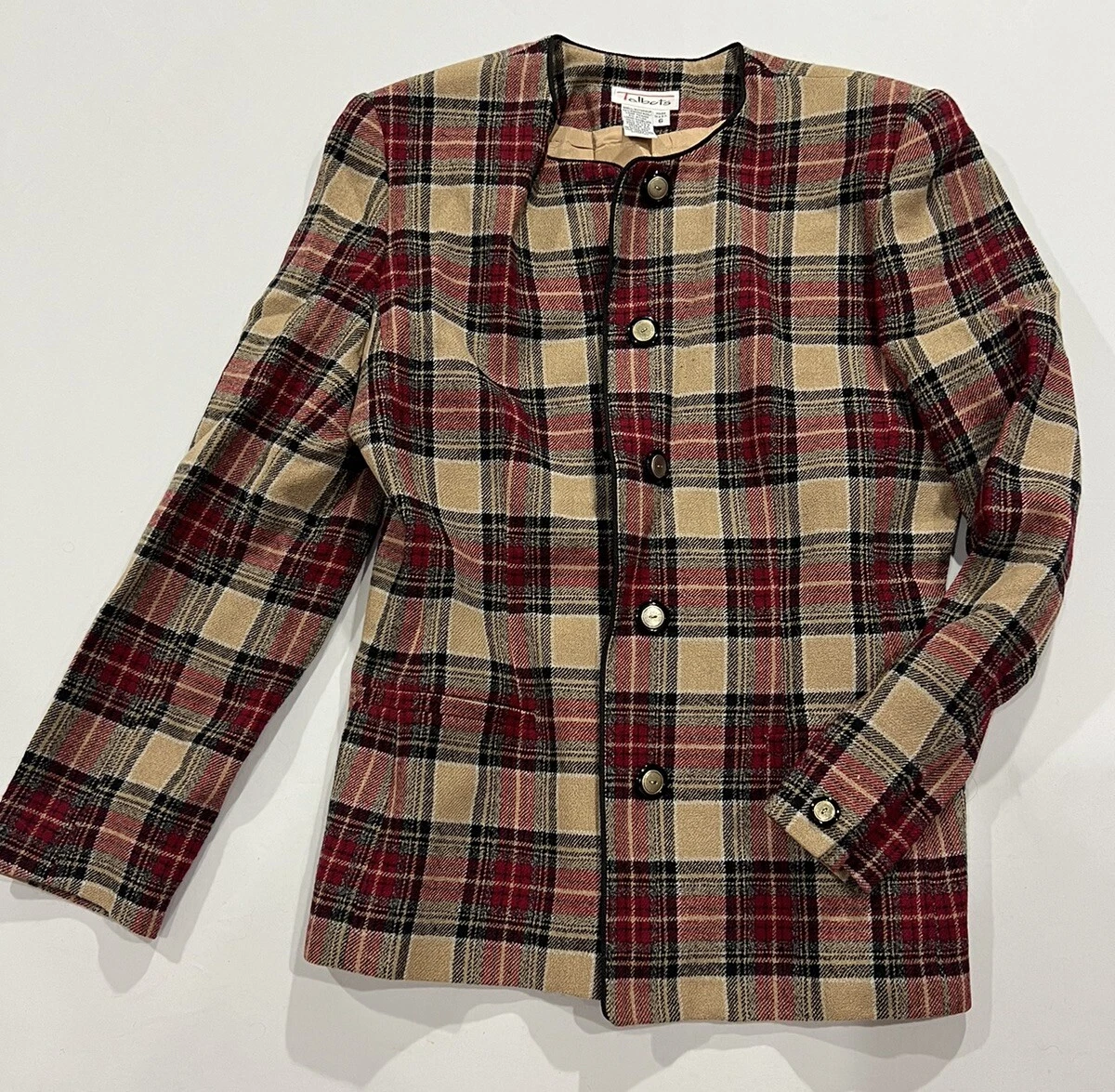 Talbots Womens Sz 6 Worsted Wool Christmas Tartan Plaid Blazer Jacket USA
