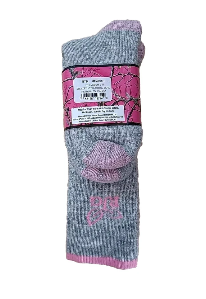 Calcetines Realtree Girl Mezcla Lana Gris Rosa Med 9-11 Toda Temporada Hechos en EE. UU. Foto 2 de 3