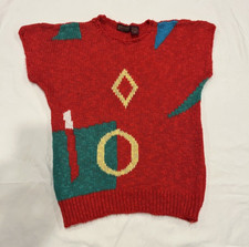 Sears Harrington Square 80s Geometric Sweater Short Sleeve Womens Vintage Medium