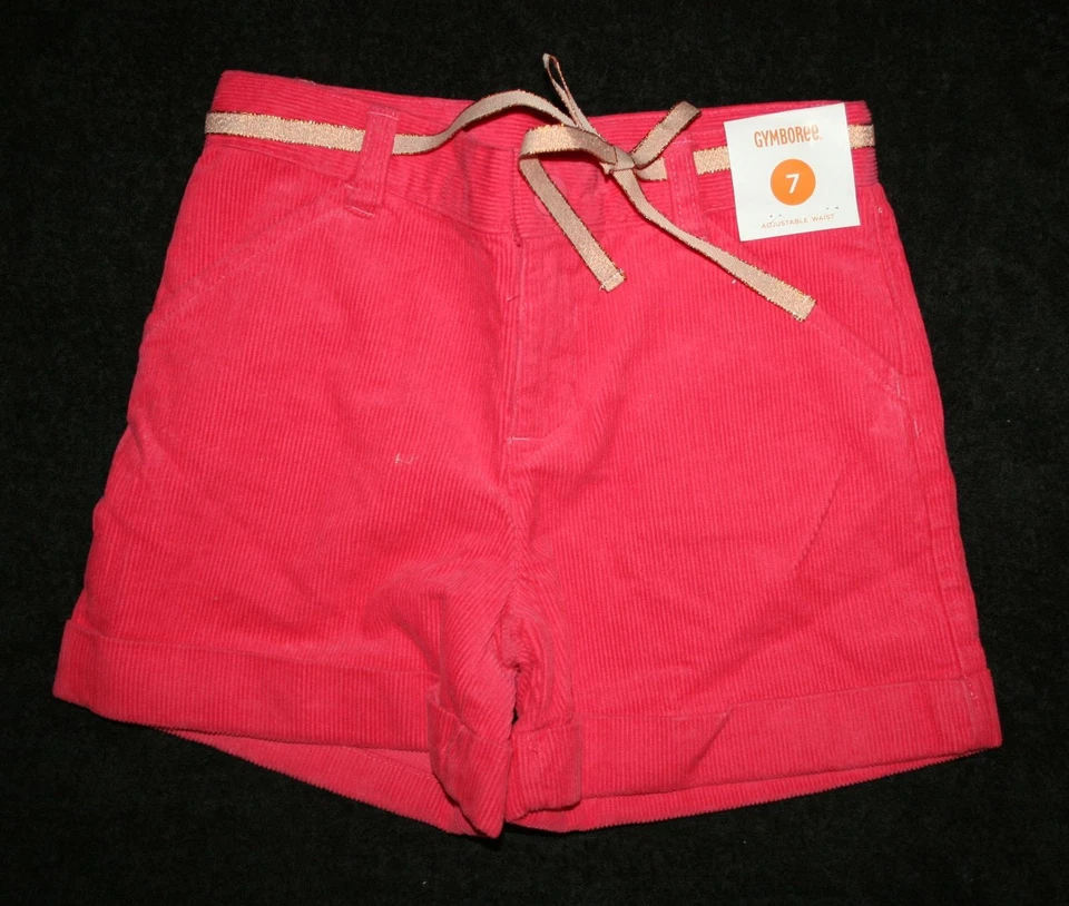 Nuevo Pantalones Cortos Gymboree Niñas 6 Años Brillo Dorado Cinturón Pana Rosa Puños Suave Foto 2 de 3