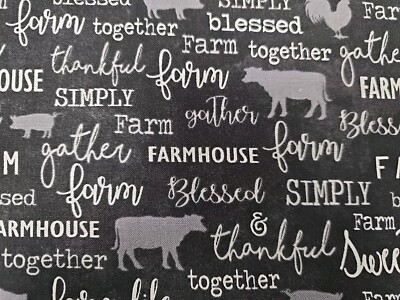 4,5 Meter bedruckt 100% Baumwolle Premium Bastelstoff Worte Tiere auf schwarz 