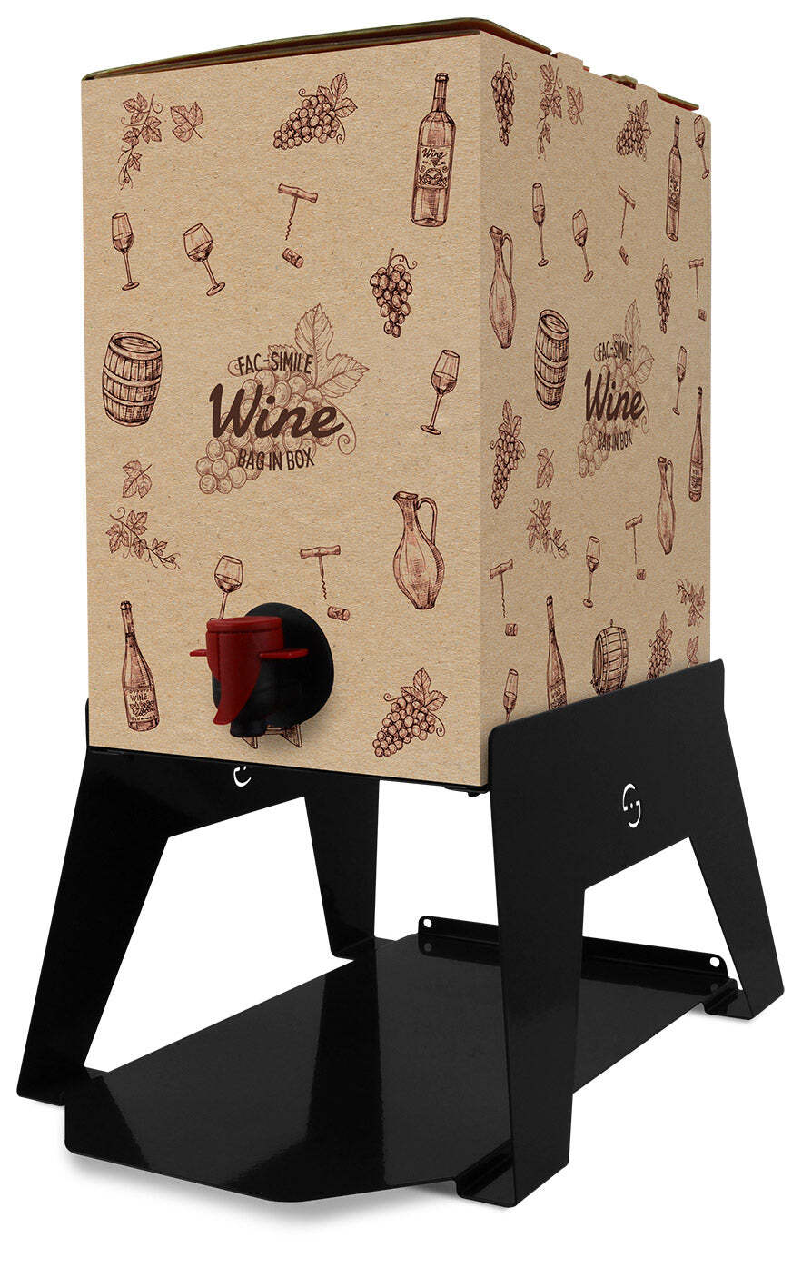 Supporto per Contenitore Vino 10 cm Bag 3L con Vassoio in Ferro Alluminato Lisa