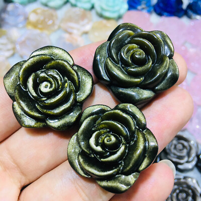 Natural Gold Obsidian Rose Quartz Skull Crystal ROSAS Specimen Reiki Healing 1pc