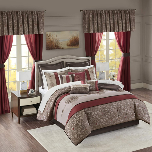 24-Piece Room In A Bag Comforter Bedding Queen(90"x90"), Medallion Red