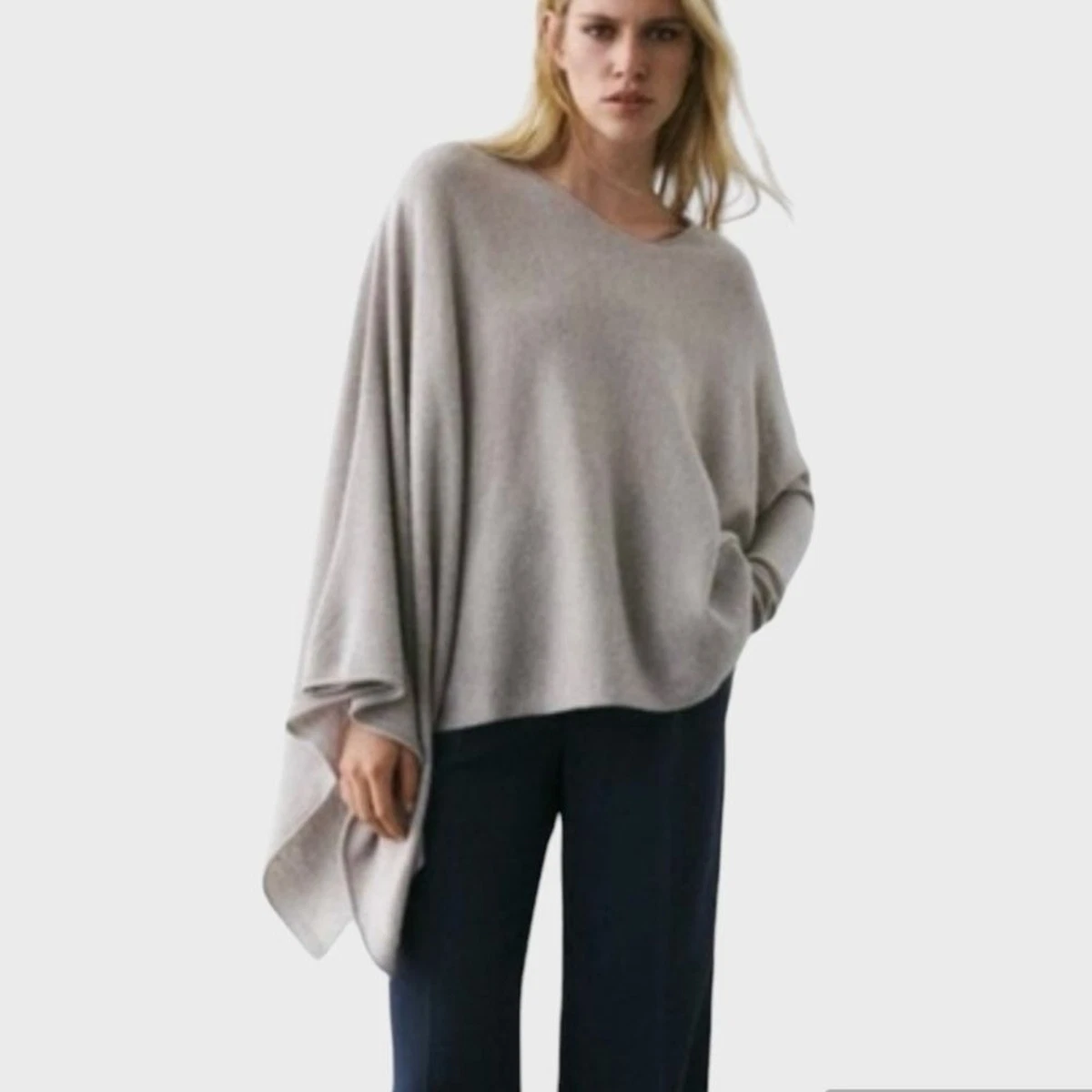 NWT Zara Womens Gray 100 Wool Asymmetric Pullover Sweater Size M