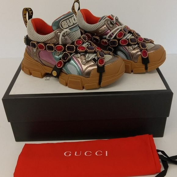 GUCCI Women's 'Multicolor Metallic' Flashtrek Sneakers w/ Crystals