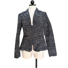 Cabi Navy Tweed Zip Front Jacket Blazer Style 723 Long Sleeve Size 8