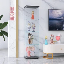 Glass Display Cabinet 4 Shelves with Door,Floor Standing Glass Curio Bookshelf