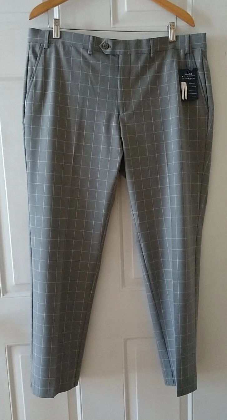 RALPH LAUREN MEN'S GRAY GRID STRETCH CHINO PANTS, SIZE 38X30