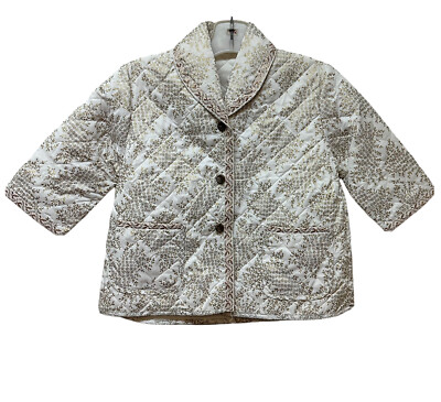 Vintage Girls 6X Short Quilted Bed Jacket Robe White Gold Made in USA NEW 