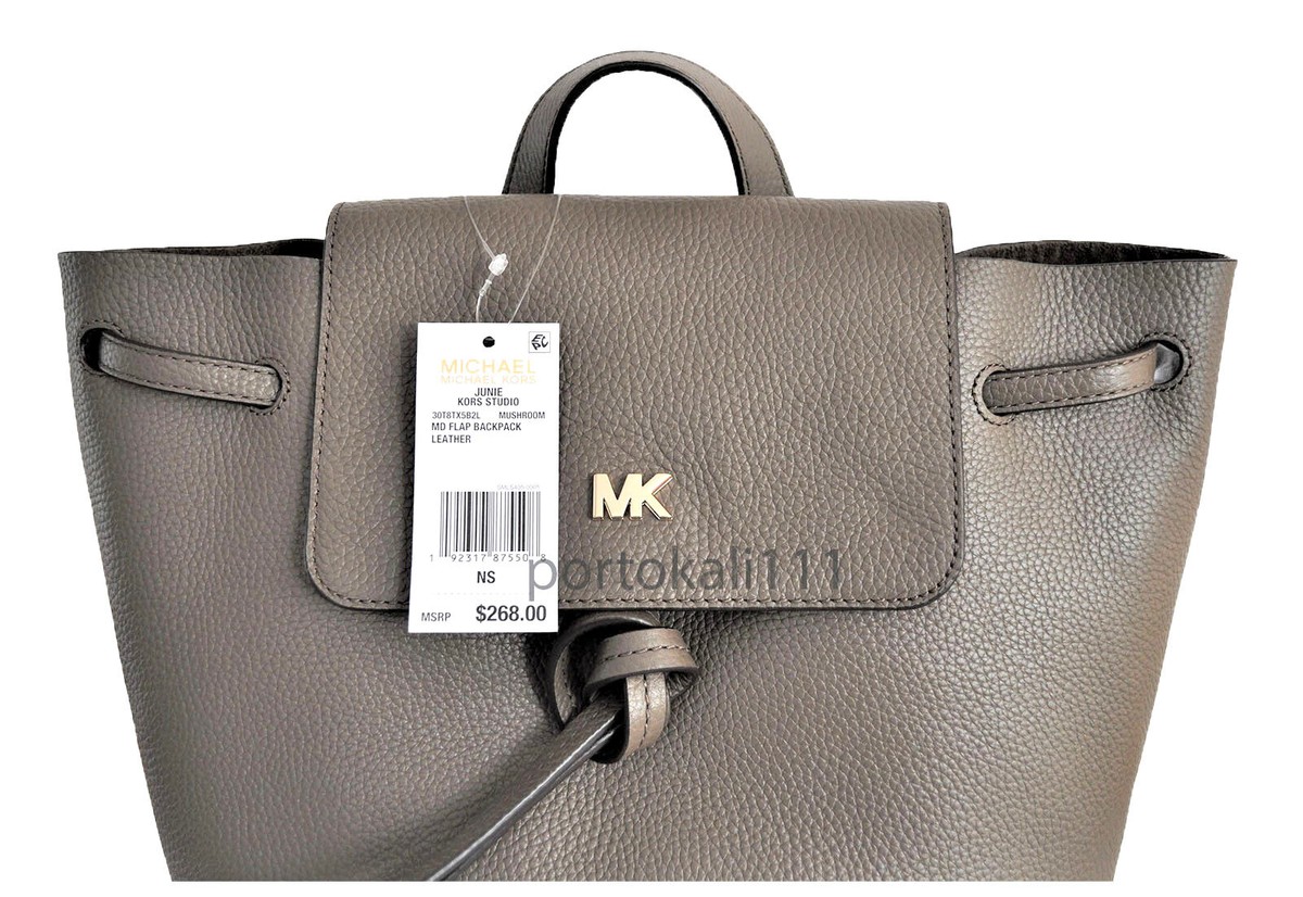 Michael Kors Junie Flap Leather Mushroom Gold MiCHAEL KORS JUNIE Flap Backpack Leather in Black/Mushroom  main image 3