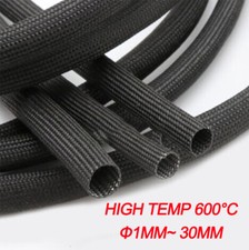 Black 600 C HIGH TEMP Fiberglass Sleeving Wire Cable Insulation Tube ID 1mm-30mm