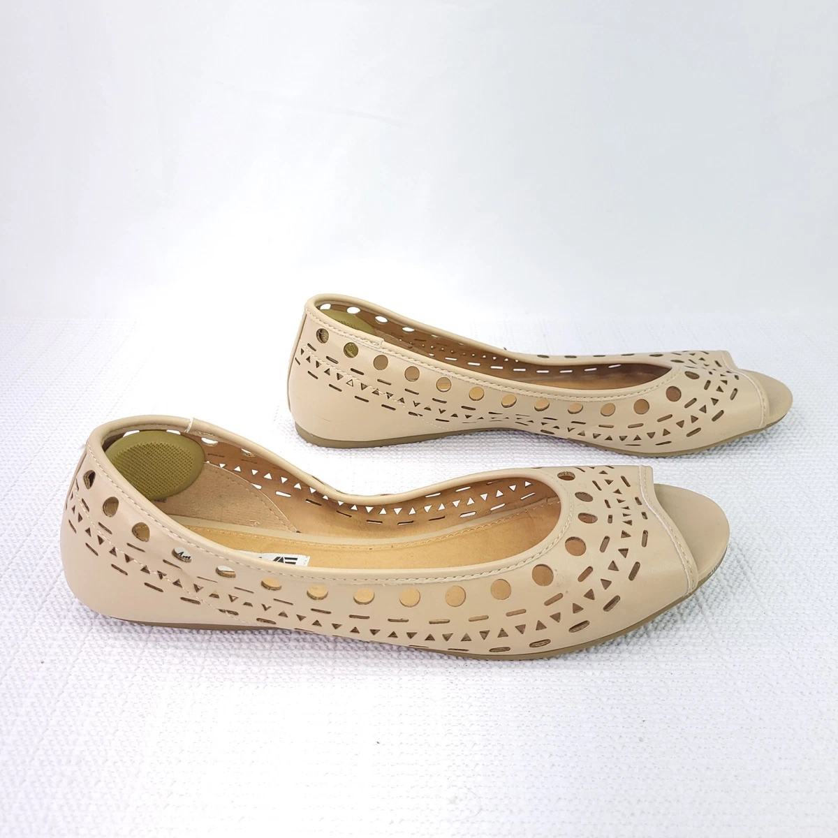 American Eagle Faux Leather Cut Out Flats Slip On Peep Toe Shoes