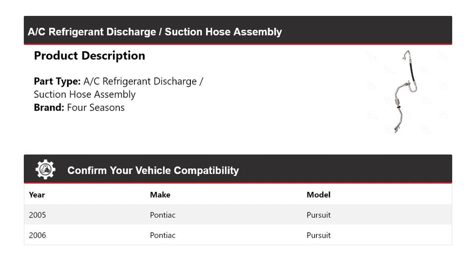 Conjunto de manguera de línea de succión de descarga Pontiac Pursuit 2005-06 4 estaciones Foto 2 de 4