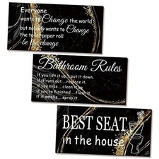 3 Pieces Black and Gold Bathroom Wall Decor Wooden Rules Marble Noble Style
