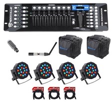 Rockville 192-Channel DMX Controller Lighting Transmitter Receiver 4 Par Lights