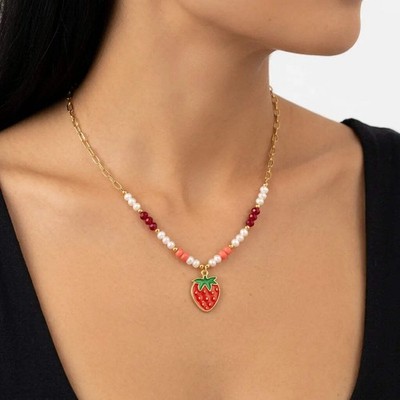 Fragolina Chic Kette Halskette Aus Stahl Gold Mit Perlen Und Anhänger Fragol