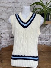 Vintage 1980s GM Cricket Jumper Cable Knit Men Small Gunn & Moore Slipover Blue