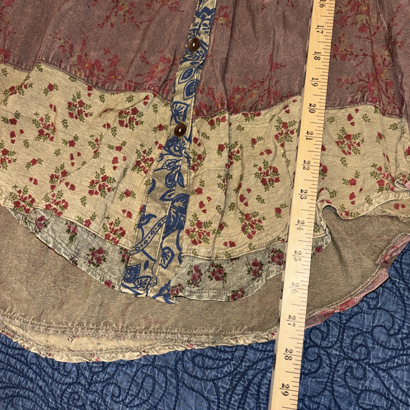 Young Threads L Olive Floral Patchwork Balloon Sl… - image 11