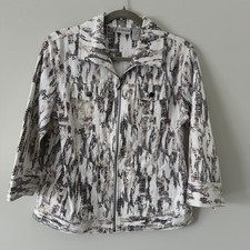 Chicos Womens Size 1 Snakeskin Print Zip Front Jacket Brown White Metallic Gold