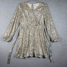 GB Girls Sequin Wrap Dress XL 14/16 Long Sleeve Sparkle Party Birthday Formal