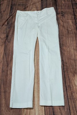 MNG by Mango Casual Women's White Cotton  Straight Leg Pants Sz 8