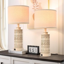 Table Lamps For Living Room Wood Farmhouse Style Set Of 2 With LED Bulbs USB C