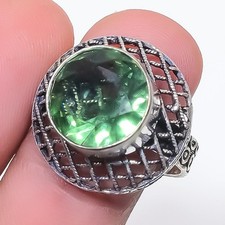Green Amethyst Round Shape Gemstone Ring Handmade Amazing Jewelry 6.75" FR 2021