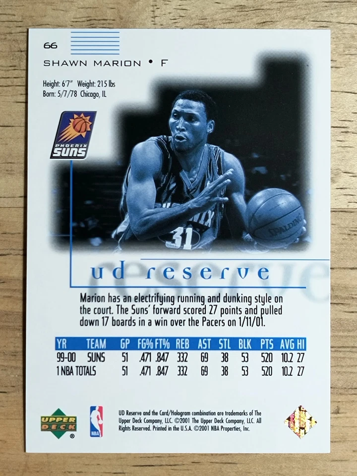 2000-01 UD Reserve #66 Shawn Marion - Image 2 of 2
