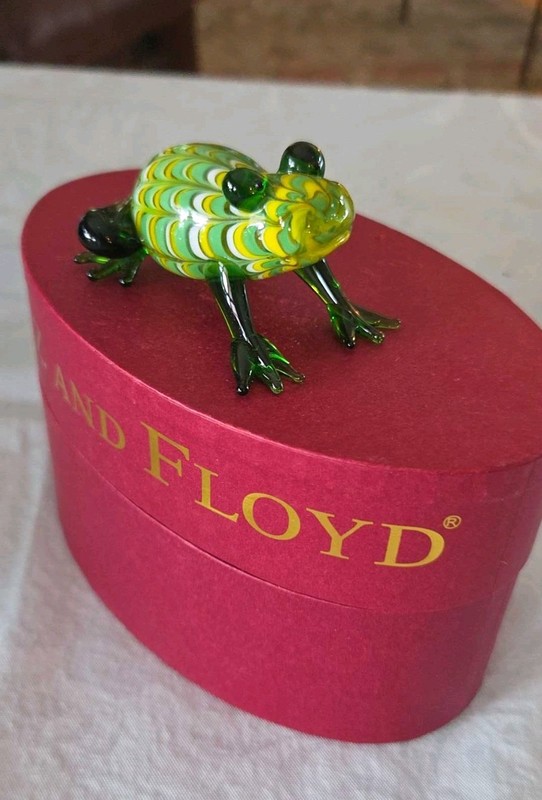 Fitz & Floyd 2003 Menagerie Glass Yellow Green Frog With Box No Damage