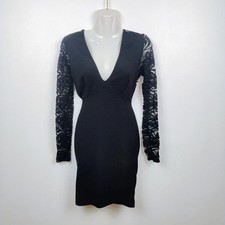 Club L Black Lace Bodycon Dress UK 8 Long Sleeve V Neck Gothic Evening Party
