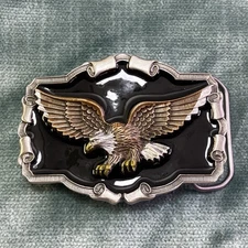 Vintage 1997 Black Enamel Eagle Belt Buckle Solid Pewter Great American Products