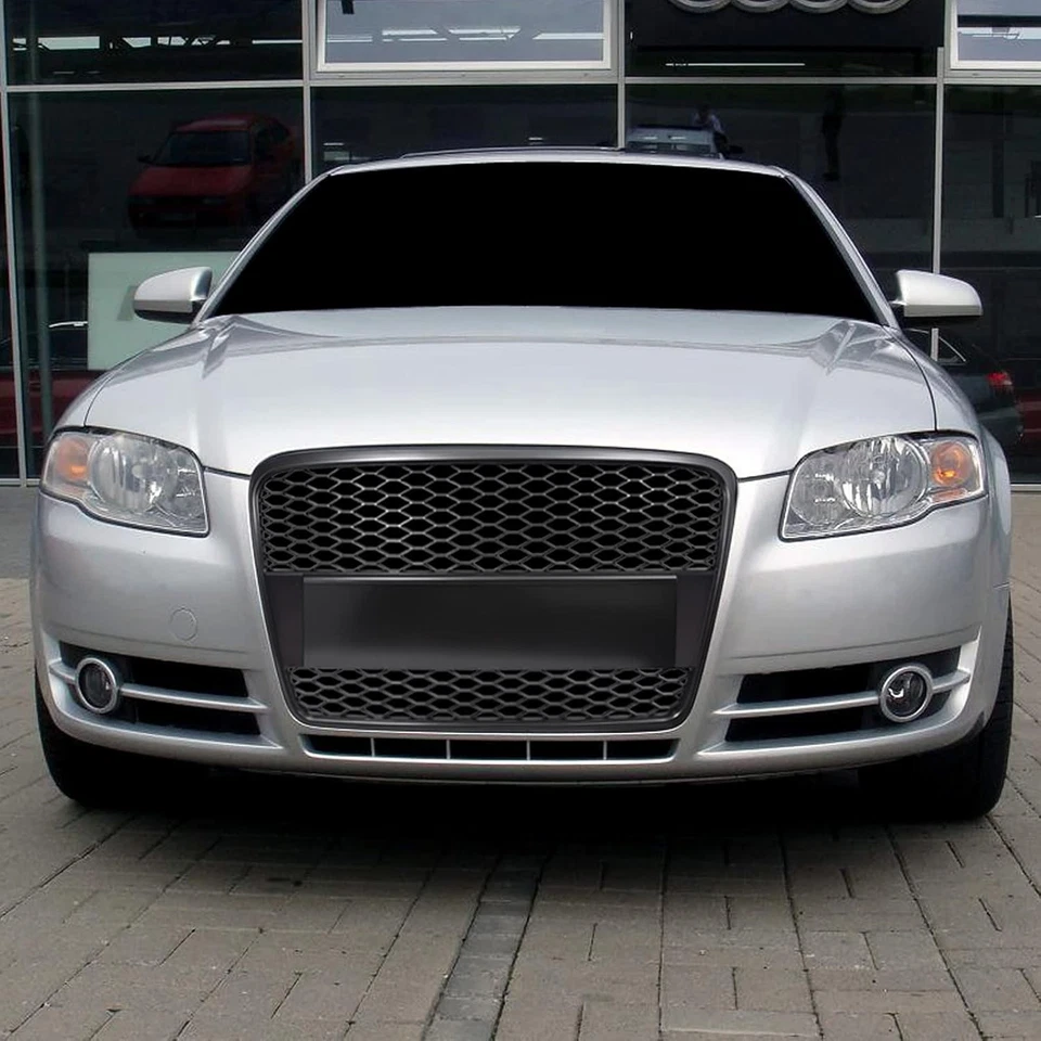For 2005-2008 Audi A4 B7 RS4 Style Front Bumper Honeycomb Grille Gloss Black - Imagem 4 de 4