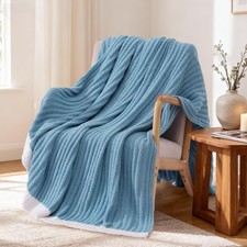 Striped Throw Blanket, Blue Soft Cozy Fluffy Warm Hand Made Throw Blankets fo...