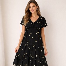 Madewell Maxi Boho Midi Black Dress in The Lazy Daises Print Womens  12