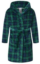 E.W Apparel Boys Fleece Robe Girls Hooded Bathrobe 13-14 Years, Green Plaid