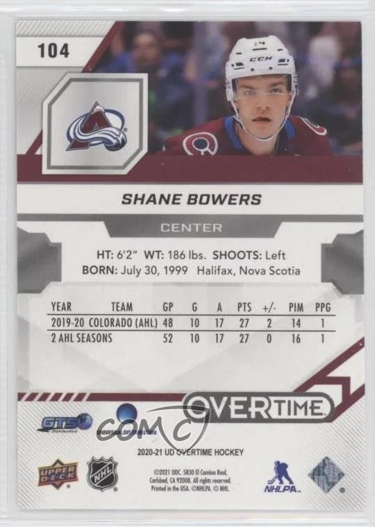 2020-21 Upper Deck Overtime Rookies Red /99 Shane Bowers #104 Rookie RC - Image 2 of 2