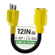 15 Amp to 30 Amp RV Generator Adapter Cord 1FT 12 Inch , 515P/L530R-Yellow