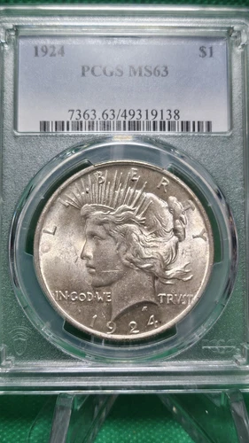 1924 $1 Peace Dollar Silver MS63 Reverse Rainbow Toning