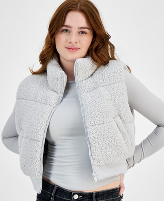 Planet Heart QUIET GRAY Juniors' Sherpa Puffer Vest, US Medium