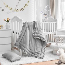 3 Pieces Crib Bedding Set Baby Ruffle Quilted Comforter with Fitted Sheet and...