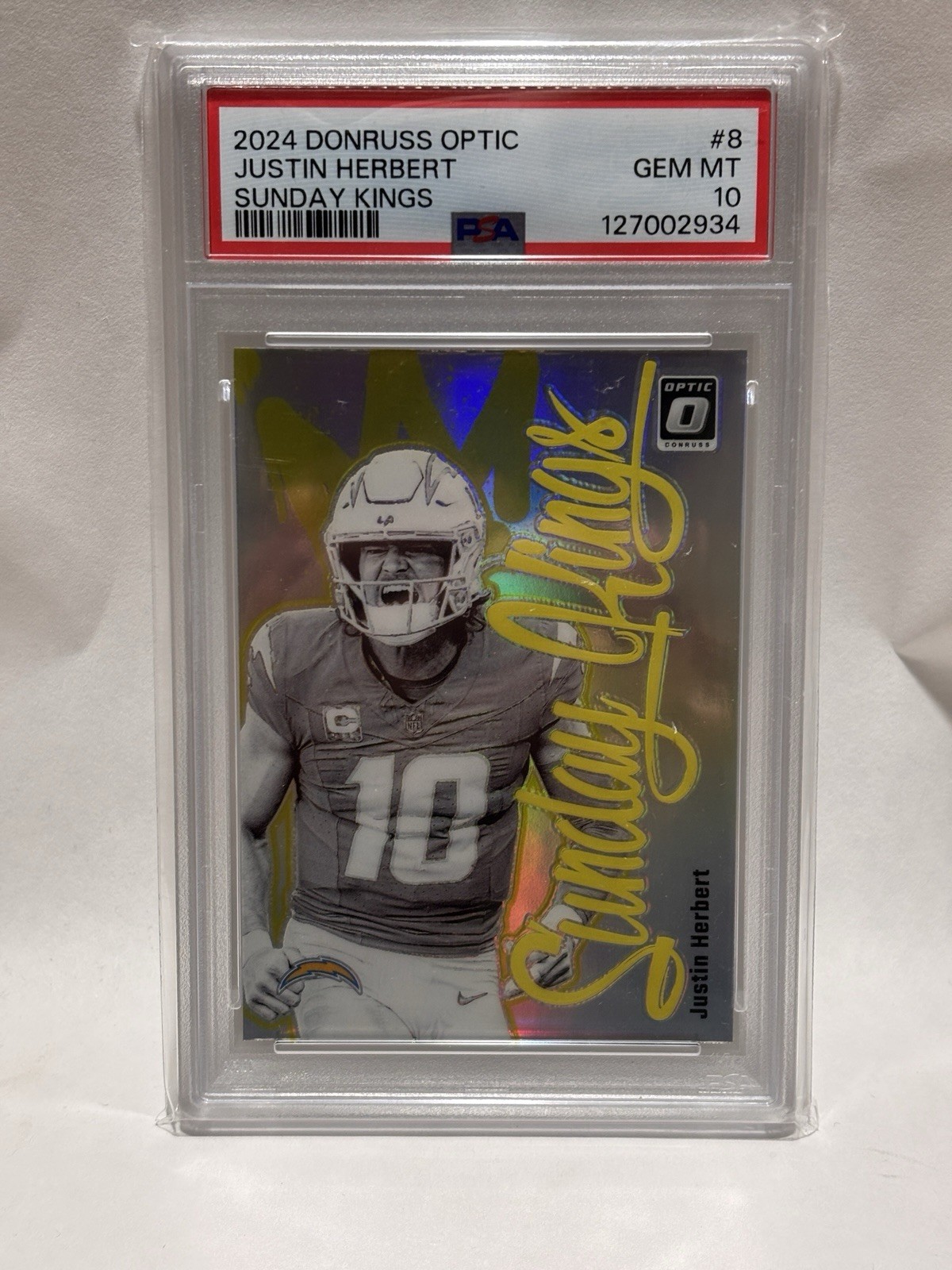 2024 PANINI DONRUSS OPTIC SUNDAY KINGS #8 JUSTIN HERBERT PSA 10