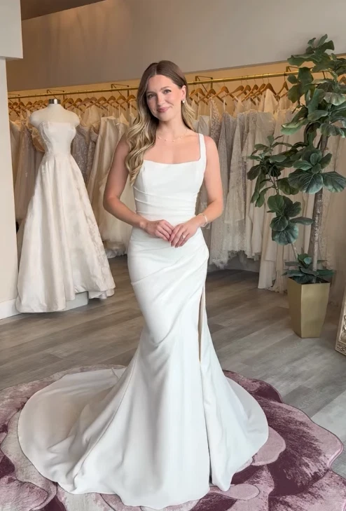 Mermaid Wedding Dresses White Ivory Sleeveless Side Splited Bridal Gowns - Image 4 of 4